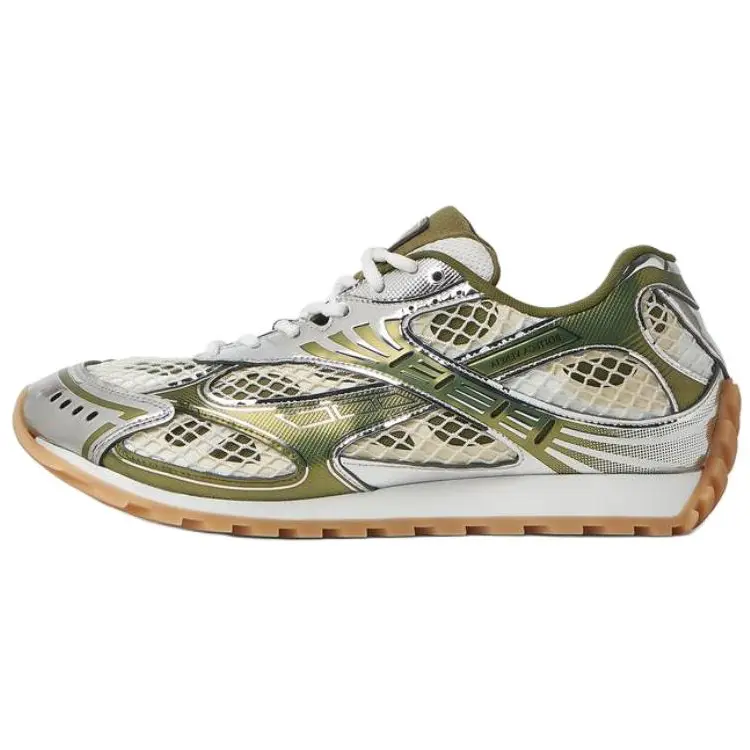 Men's Bottega Veneta Orbit Closed Leather Footwear - Round-Toe Lace-Up Low-Top Casual Trainers, Earthy Brown & White Trending Shoes, Maison Mihara Verifiable with Global Authentication Credentials