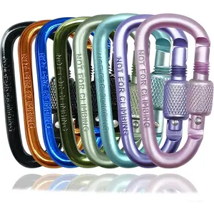YUCHIYA 8 Pack D-Shape Carabiner Clasp with Screw Gate, 2.2 Inch Mini Keychain Clip Key Chain Buckle, Aluminum Alloy Keyrings Hook for Outdoor Hiking not for Climbing (D with screw, multicolor)