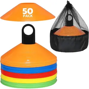 Soccer Cones 25/50/100 Pack Disc Soccer Sport Cones Training Field Marker Agility Cones for Traffic, Basketball, Coaching, Practice Equipment Includes Cone Drills Guide