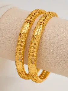 2pcs with luxury women's 24-golden fashion bracelet, elegant jewelry bracelet, Exquisite Bracelet, national style bracelet set, suitable for casual wear and celebration occasions.