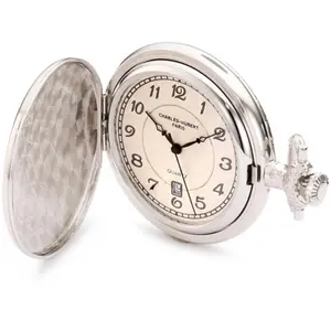 Charles-Hubert Paris  Chrome Finish Off-White Dial with Date Pocket Watch