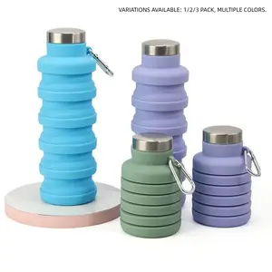 Collapsible Water Bottle, Leak-proof Foldable Reusable Bottle with Carabiner, Summer Cool Bottle Portable Outdoor Sports Water Bottle for Travel Sports Gym Hiking Camping Cycling, Silicone Bottle, Leakproof Water Bottle, Reusable Water Bottles