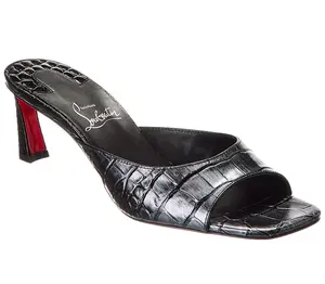 Christian Louboutin Condora Mule 55 Black Croc Ali Backless Sandal Heel Pump