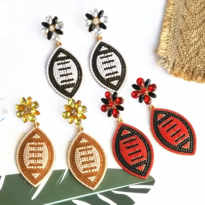 Game Day Rice Beaded Football Earrings