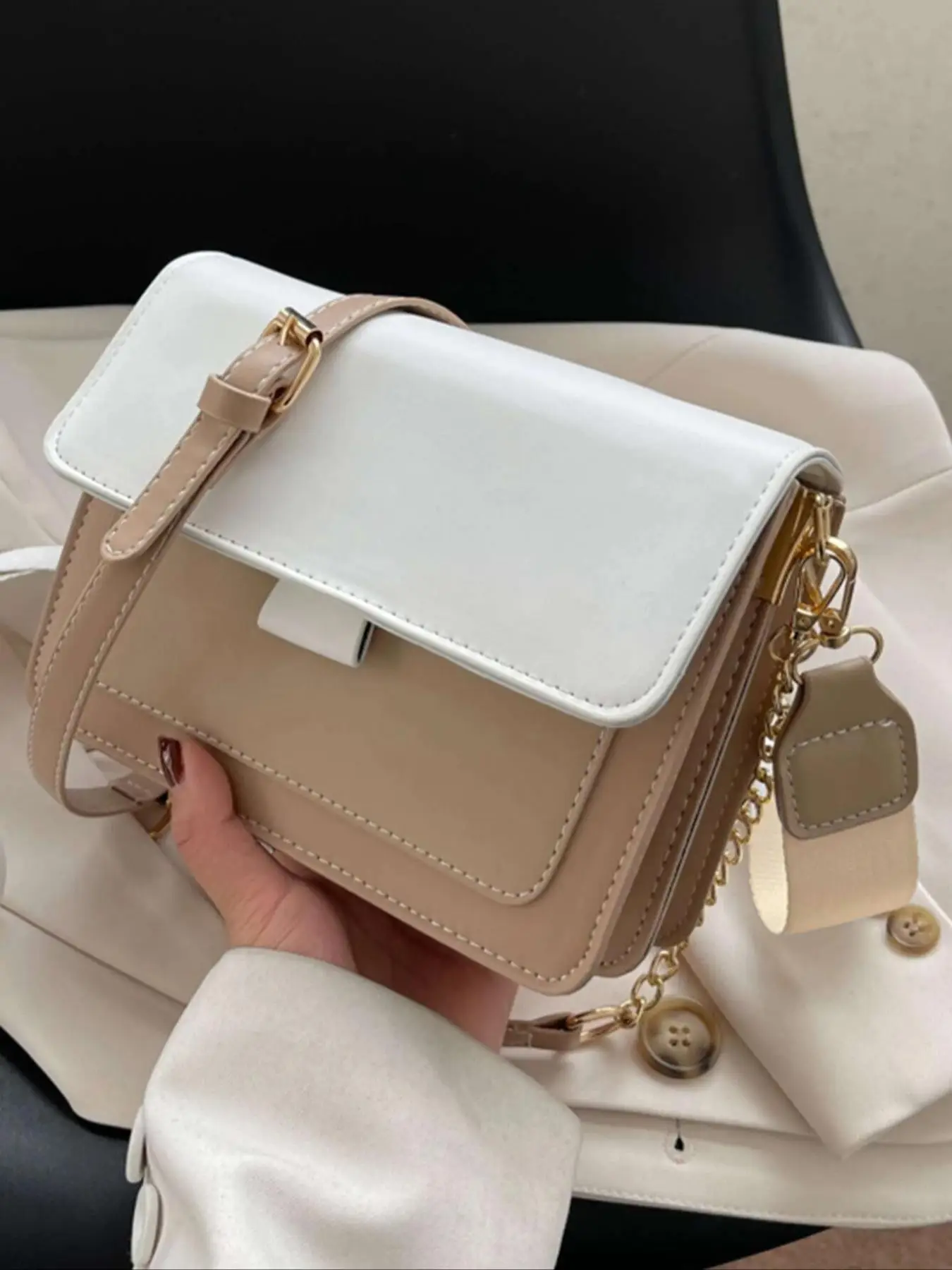 Women's Colorblock Pattern Adjustable Pu Summer Crossbody Bag, 2025 Flap Bag with Adjustable Strap, Summer 2025 All-match Solid Color Flap Square Bag