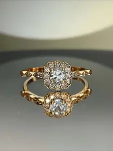 Fashionable 18K gold-plated cubic zirconia women's ring suitable for parties, banquets, engagements, brides, weddings, women's jewelry, Valentine's Day gifts