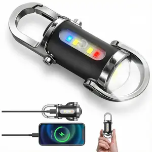 Portable Rechargeable Keychain Flashlight, Mini LED Torch with USB-C Fast Charging, Super Bright Adjustable Light, Multi-Mode Keyring Flashlight for Camping, Travel & Emergency