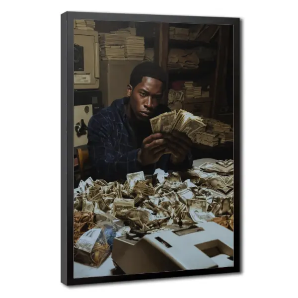 Money-Themed Framed Canvas Wall Art, Urban Hip Hop Cash Poster, Modern Street Art Print for Living Room, Bedroom, Office, Music Room Home Decor