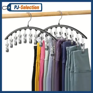 Curved Hanger with 10Clips,Stainless Steel Yoga Pants Hanger, Space Saving Closet Hanger, Coat Hanger Closet Organizers, Wardrobe Storage Rack, Dormitory Storage Rack for Clothes Socks Organizer Storage, Unique Furniture for Bedroom