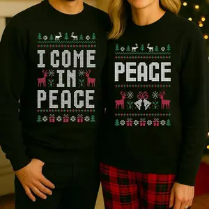 I Come in Peace Funny Matching Couples Ugly Christmas Hoodie Sweatshirt T-Shirt, Matching Christmas Sweatshirts for Couples, Hilarious Ugly Sweaters, Gifts for Couples Casual Daily Wear Tee For Men & Women, Apparel Made In The USA