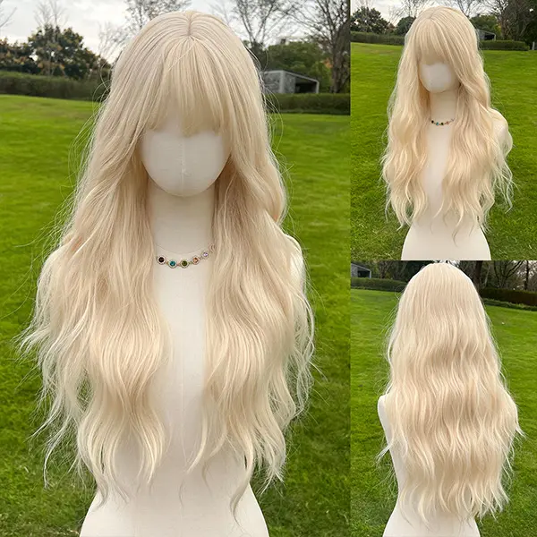 Smilco 26-Inch Long Voluminous Blonde Wavy Synthetic Costume Wigs, Natural Looking Hair with Adjustable Cap for Parties & Cosplay