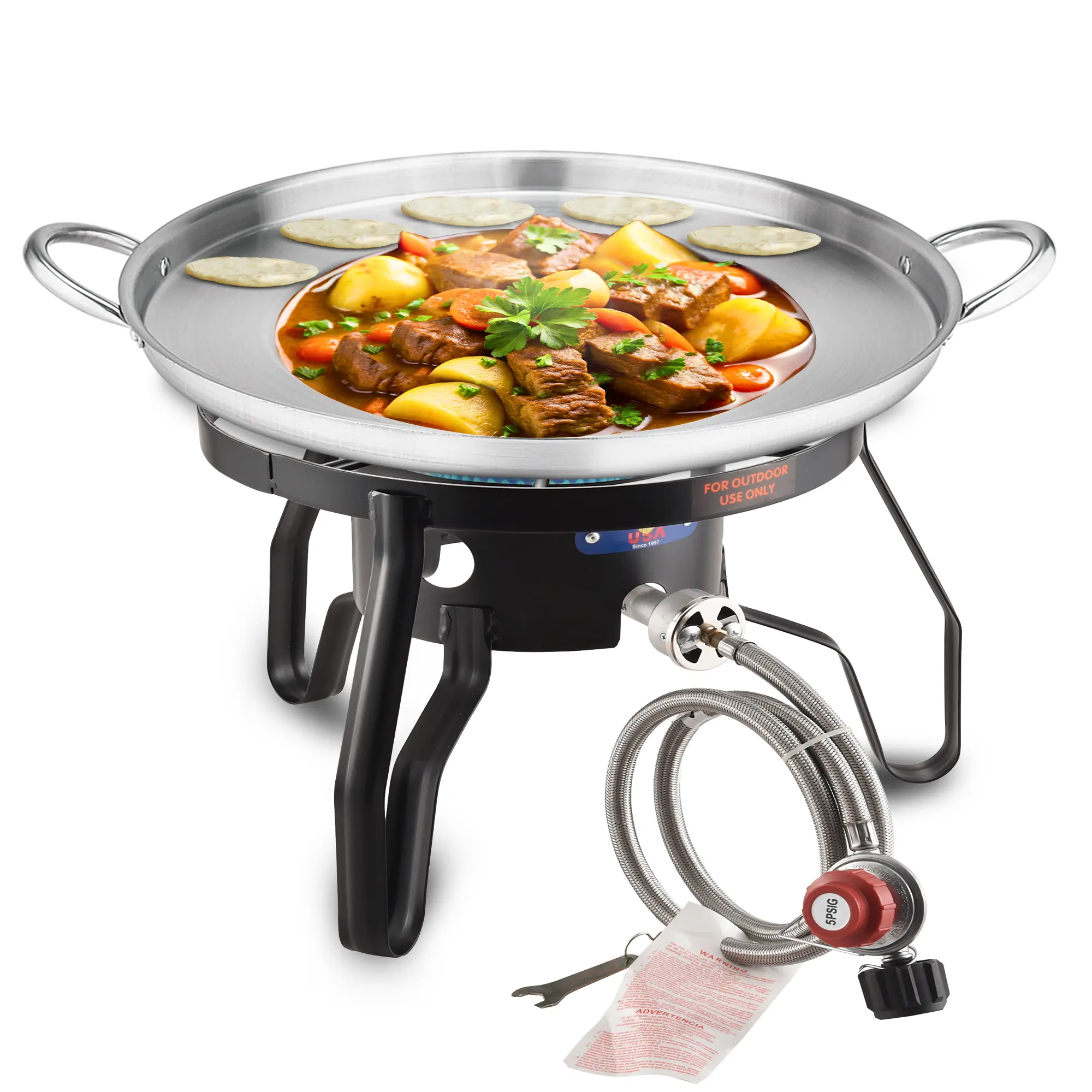 ARC Discada Cooker Set - Outdoor Portable Stove with 23" NSF Stainless Steel Convex Comal, Compact 55,000 BTU Propane Burner, Easy Carry for Outdoor BBQ, Camping (Camp Kitchen)