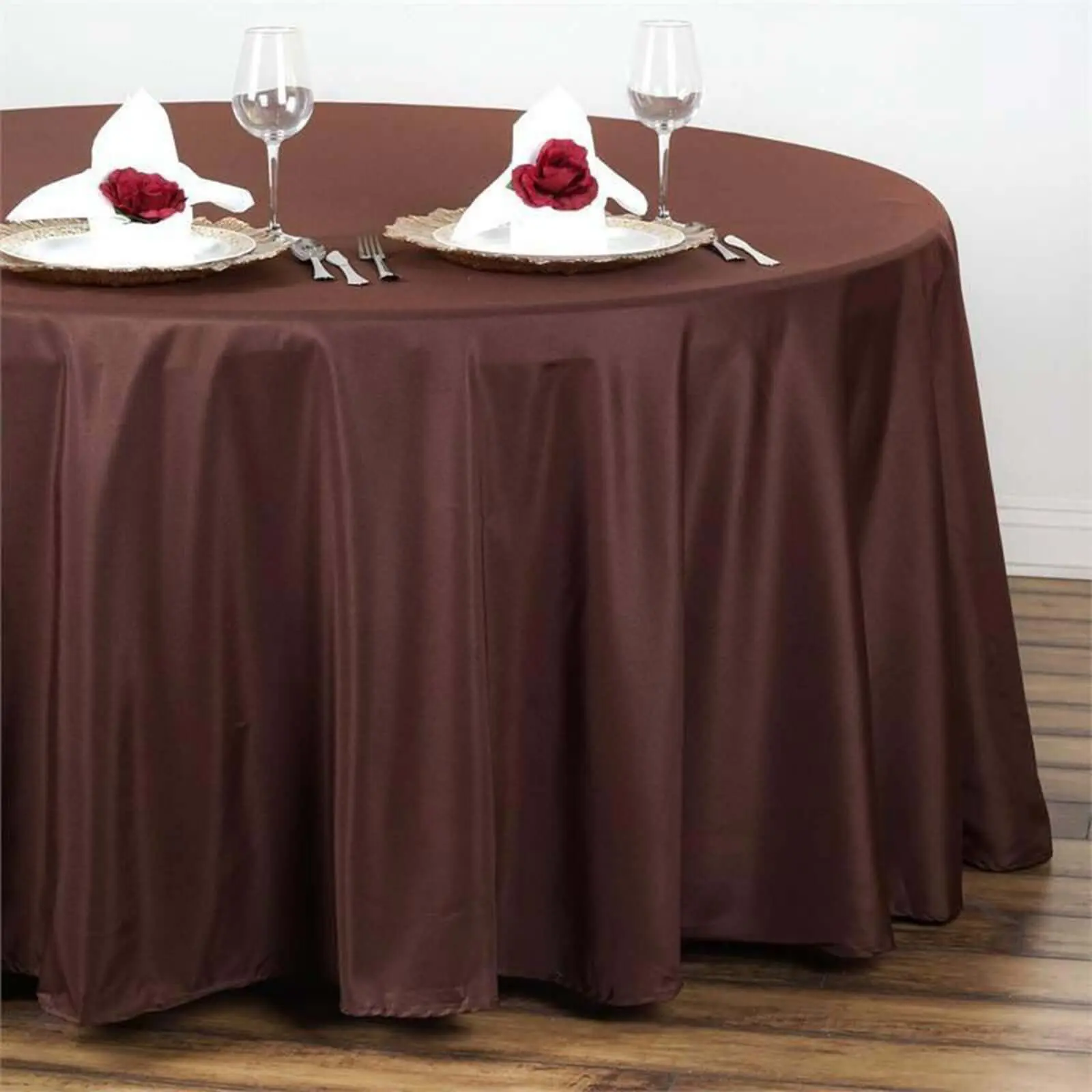 108" Chocolate Polyester Round Tablecloth - Durable, Stain-Resistant, Water-Resistant for Easy Maintenance, Ideal for Birthday, Ceremony, Outdoors Use, Wedding