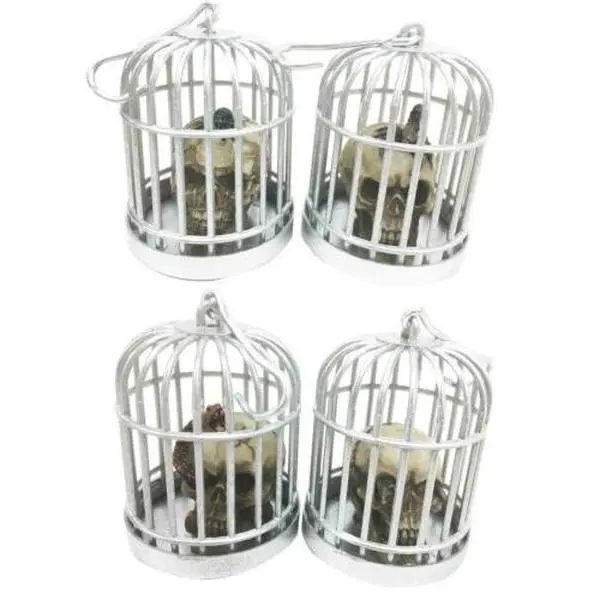 Skull Caged Human Warrior Tattoo Skulls Skeleton Figurine Miniature Set Ornament