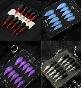 Purely Handmade Press-On Nails – Red & Black Flame Design, Long Stiletto Gothic Nail Set, Reusable Luxury Fake Nails for Women