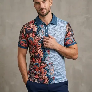 Men's Stylish Patchwork Polo Shirt - Menswear Short-Sleeve Casual Top with Geometric Paisley Print, 2026 Summer Fashion