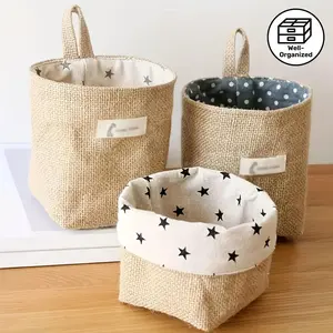 Yiuswoy Mini Jute Fabric Storage Basket, Wall Hanging Hanging Basket Kitchen Restaurant Fruits & Vegetables Storage Basket, for Bathroom Bedroom Living Room Dorm Office Desk Sundries Organization Basket Home Decor Gift Basket, Shelf Baskets