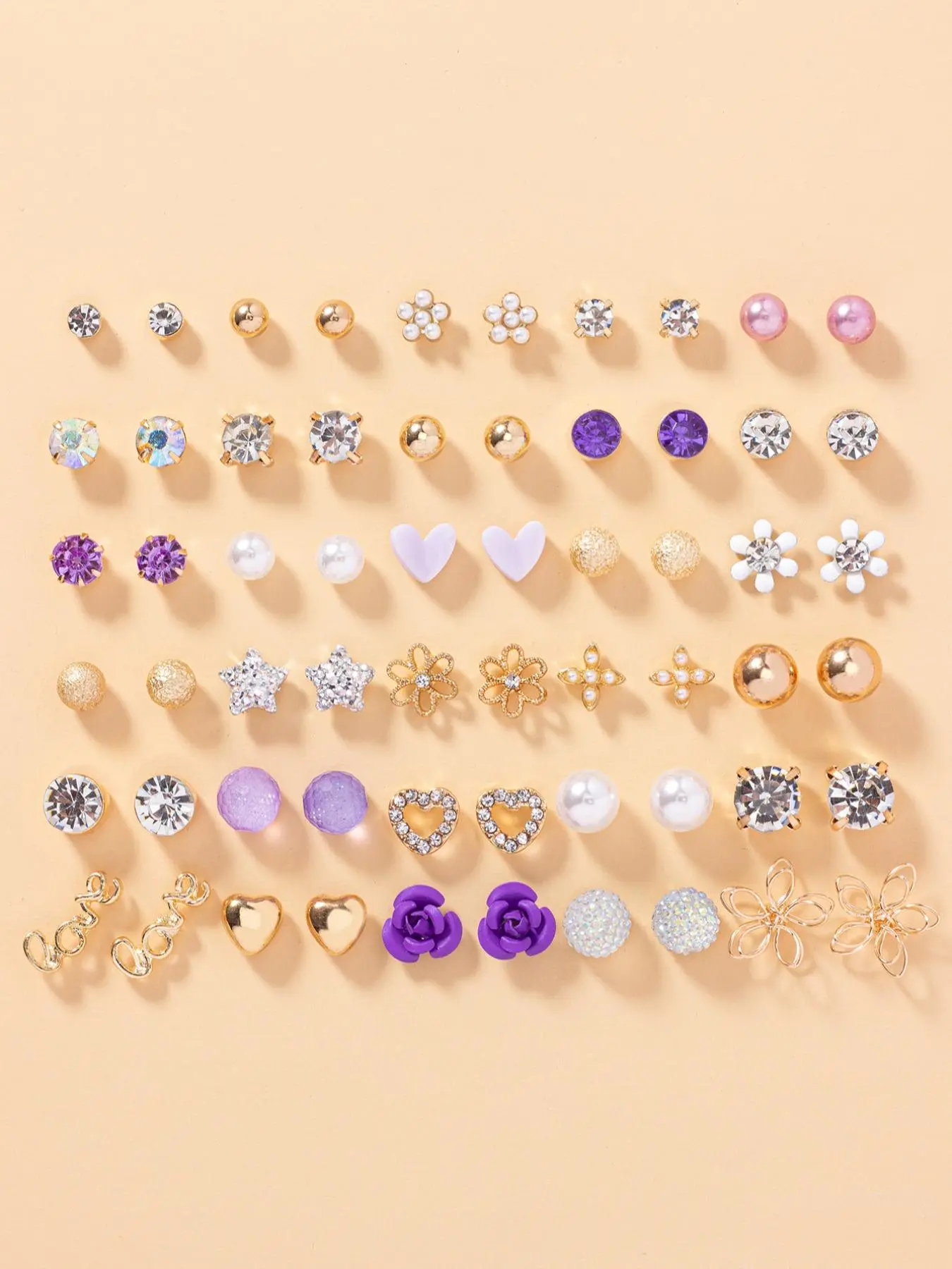 30 Pairs Fashion Elegant Rhinestone & Faux Pearl Decorated Stud Earrings, Heart & Flower & Star Shaped Stud Earrings, Casual Jewelry for Women Girls, Earring Set