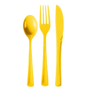 Yellow Cutlery Combo Set | 50 Forks 50 Spoons And 50 Knives - 7.5 in.
