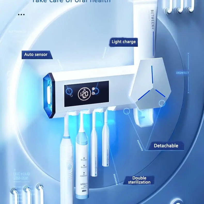 2 in 1 Automatic toothbrush sanitizer, holder, Automatic toothpaste dispenser ,white and black color Bathroom