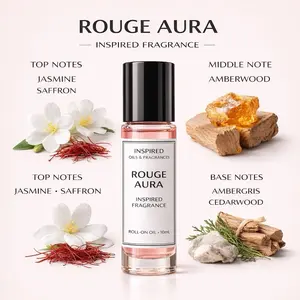 Rouge Aura Luxury Fragrance Oil 10mL Roll-On Long-Lasting Warm Amber Soft Florals Smooth Woody Notes Alcohol-Free Travel Ready