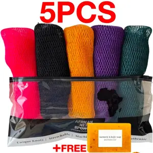 5PCS African Net Sponge Scrubber, 1PCS Soap, Exfoliating Bath Tool for Whole Body Deep Cleanse - Long Nodular Design, Foaming, Dead Skin Removal, Eco-Friendly Travel Bath Accessory for Normal Skin Personal Care, 5Pcs(Sponge)+1Pcs(Soap) tiktokshopspringglo