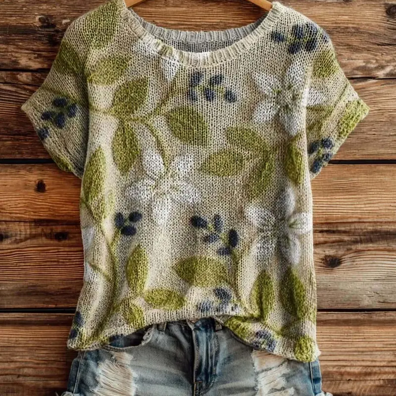 Women's Summer Fashion Sleeveless Round Neck Top, Boho Floral Pattern All Over Print Digital Print, Casual Knitwear, Trendy Ladies' Clothing