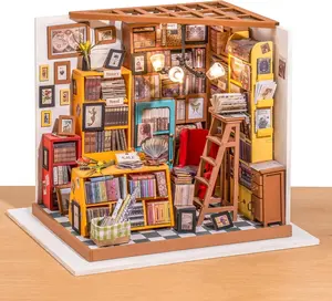 Rolife DIY Miniature House Kit Sam's Study, Tiny House Kit for Adults to Build, Mini House Making Kit with Furnitures, Gifts for Family and Friends (Sam's Bookstore)