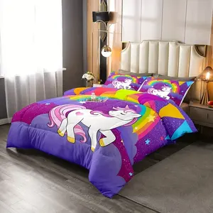 3-Piece Unicorn Comforter Set, Cute Rainbow Print Bedding, Soft Cartoon Kawaii Design, Reversible Dual-Sided, Perfect for Dreamy Bedroom Decor