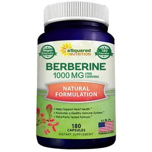 aSquared Nutrition Pure Berberine 1000mg Supplement - 180 Veggie Capsules, Natural Berberine Hydrochloride HCL Plus, Max Strength 1000 mg (2X 500mg), Potent Berberine Vegan Extract