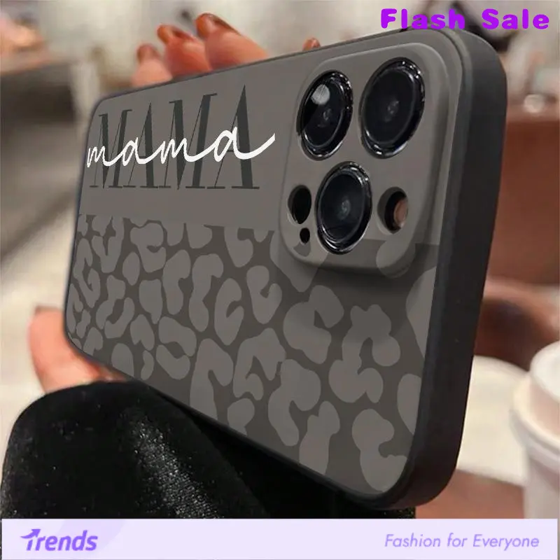Black MAMA leopard pattern, full lens drop-proof and shockproof fashionable mobile phone case, suitable for iPhone16 15 14 Pro/Pro Max/Plus, 13 12 11 Pro/Pro Max, XS Max XS X, can be given as a gift to friends and family Screen Protector Cover, Accessorie