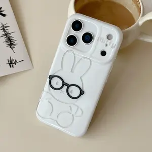Double Layer Glitter Sunglasses Miffy Rabbit Protective Phone Case Cover for iPhone 17 Pro Max, Fashionable Women's Phone Case, Simple, Unique and Personalized Design