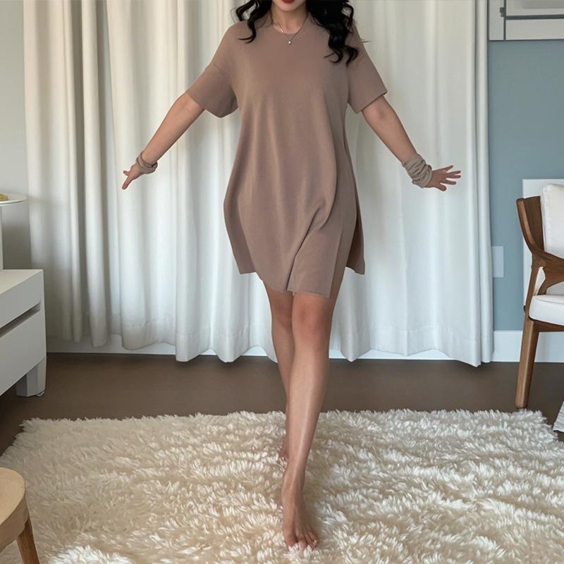 Plus Size 2 Piece T Shirt Dress Set for Women, Stretchy Oversized Hide Tummy Comfy Summer Loungewear, Black Casual Outfit