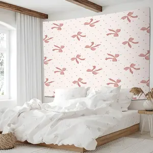 Pink Bow Tapestry, Cute Bow Dot Print Wall Hanging, Aesthetic Tapestries for Bedroom, Soft Wall Blanket, Boho Backdrop Decor for Living Room, Dorm, Party, Digital Print Wall Art Tapestry