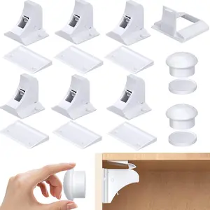 Child Safety Magnetic Cabinet Locks, 6 Pack + 2 Keys Baby Proofing Magnetic Drawer Locks for Kitchen No Drill, Adhesive Mounted Baby Proofing Cabinet Locks, 4 Extra Baby Safety Locks for Knobs