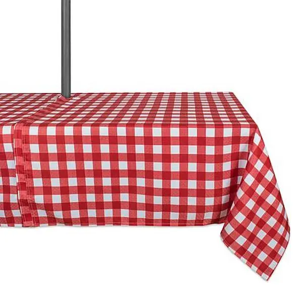 Design Imports 60" x 84" Red Check Outdoor Tablecloth with Zipper