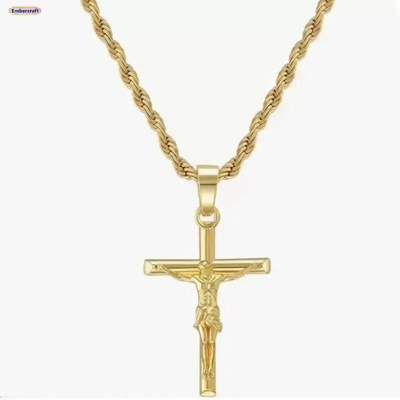 18K Gold-Plated Cross Necklace for Men and Women, 22in Rope Chains, Elegant Unisex Faith Symbol Jewelry, Ideal Mens Gifts & Religious Easter Daily Wear Accessory