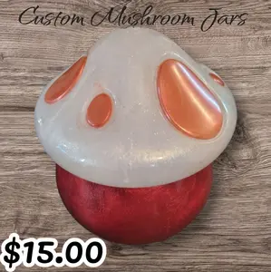Resin Mushroom Storage Jar - Customized Design with White Cap & Red Base, Perfect for Small Items, $15.00 - Bottles, Tin