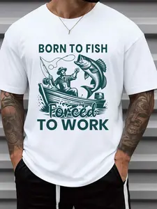Born to Fish Men's 180g 100% Cotton T-Shirt with Front & Back Fishing Print (Fish Icon & BTF Logo) - Casual Round Neck Short Sleeve Tee for Casual Attire, Fishing Trips, Outdoor Activities - Ideal Gift for Anglers