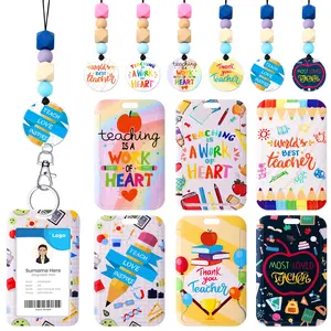 6 Pack Teacher ID Badge Holder with Breakaway Lanyard, Teacher Appreciation Gifts Retractable Teacher Name Lanyard with Id Card Holder Clip Keys Cute Pencil Apple Book End of Year Thank You Gifts Back to School Supplies from Students for Women Office