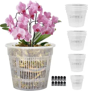 12 count Orchid Pot, 3 Each of 4.5, 5.5, 6.3 and 7.5 Inch Orchid Pots with Holes, Clear Plastic Flower  Pot Indoor Outdoor Use(3 Each of 4.5,5.5, 6.3,7.5in)