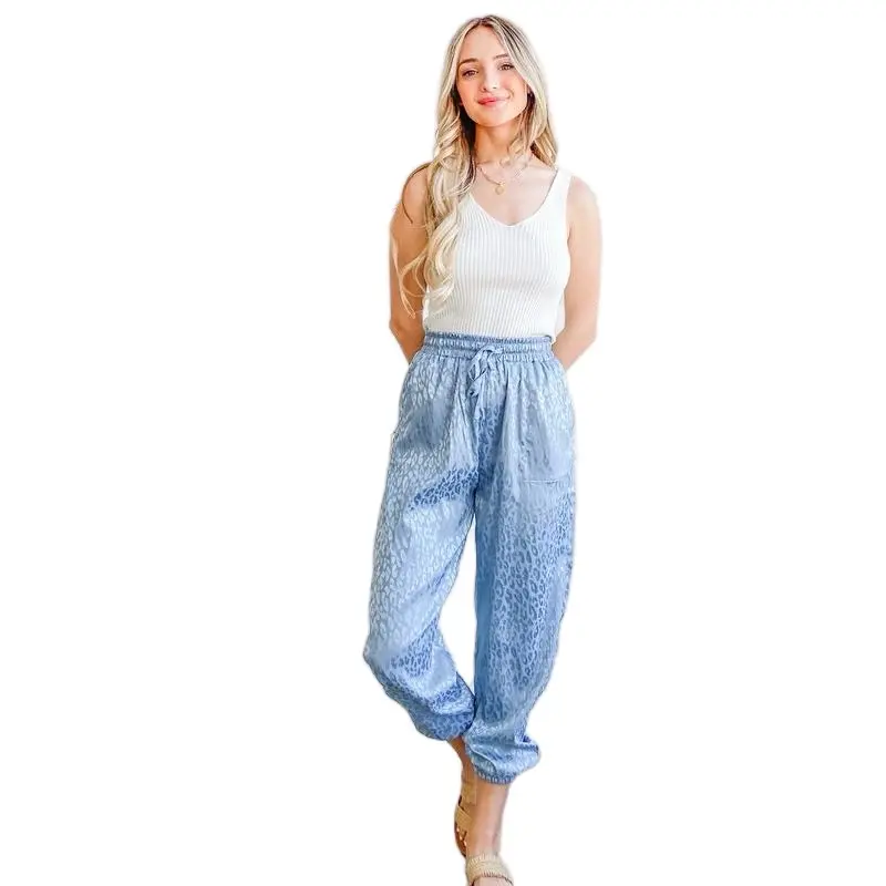 And The Why Satin Leopard Print Joggers Basic Comfort Fabric Fit Pants for Women - Chic Design with Relaxed Fit and Elastic Waist Cuffs - Bottom, Spandex, Womenswear, Hip