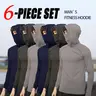 OKP 6-Piece Men's Casual Hoodie Pullovers, Blue Black Light Gray, Slim Fit Long Sleeve Lightweight Soft Breathable Hoodies for Men with Built-in Face Cover, Fishing Shirts for Men, Fishing Hoodie for Cold Weather & Winter Fishing