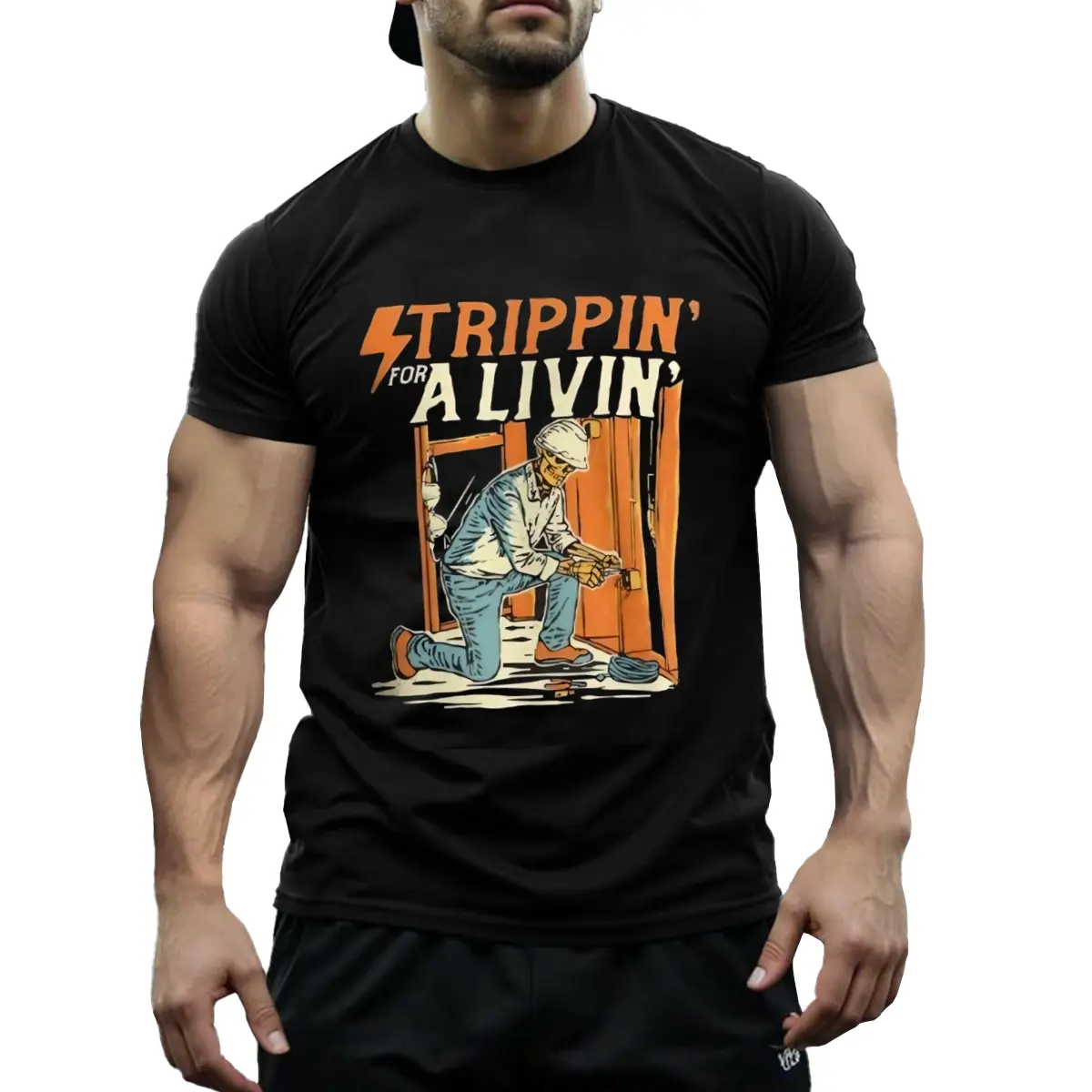 Men's Casual Streetwear Short-Sleeve T-Shirt - New Without Tags, Electrician Work Powerline Electrical Graphic, Menswear Top