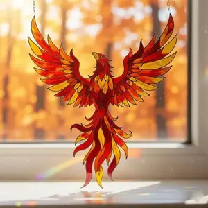 Phoenix Stained Acrylic Suncatcher, Rising Phoenix Window Hanging, Fire Bird Glass Decor, Fantasy Window Art, Phoenix Home Decor Gift