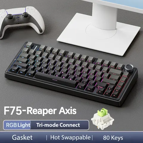 AULA Official F75 Pro Wireless Mechanical Backlit Keyboard - 75% Hot-Swappable, 4000mAh USB Charging, RGB Backlight, PBT Side-Printed Keycaps, Multimedia Scroll Wheel, Creamy Wireless Keyboards for Video Games, Gamer Stuff, PC Accessories