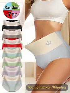 QUASTI 7 Pack High Waisted Cotton Seamless Women's Briefs with Color Blocking Design,Tummy Control Hip Lifting Women's Briefs,Anti Ride Up Underwear,Control Panties with Breathable Stretchy Fabric Briefs,Cute Elegant Fashion Women's Briefs,S-XXL