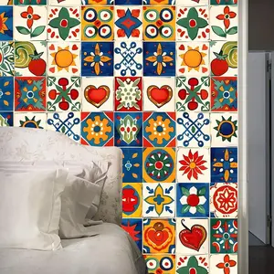 Bohemian Pattern Wall Sticker, 1 Roll Colorful Self-adhesive Waterproof Removable Wallpaper, Decorative Wall Sticker for Home Living Room Kitchen Bedroom Dormitory