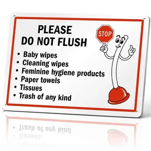 12x8 in Waterproof Lightweight Aluminium "Do Not Flush Baby Wipes" Warning Sign, Vintage Bathroom Wall Decor, Room Decor Plaque for Home & Business Restrooms, Retro Toilet Wall Art