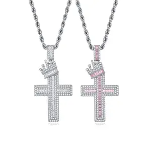 Viral Crown Cross Zircon Necklace - Trending Silver & Pink Jewelry 2025 High-Quality Zircon Stones Brilliance Style Spiritual Faith Meets Fashion TikTok Sensation